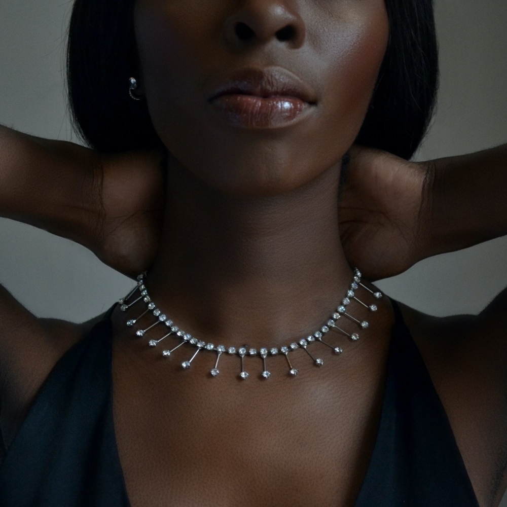 Vintage silver tone diamante drop necklace